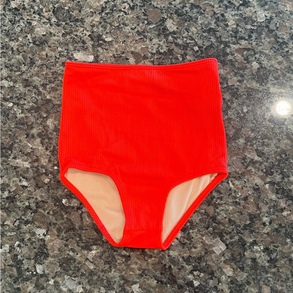 Kortni Jeane High Waisted Ribbed Swim Bottoms Lava Red